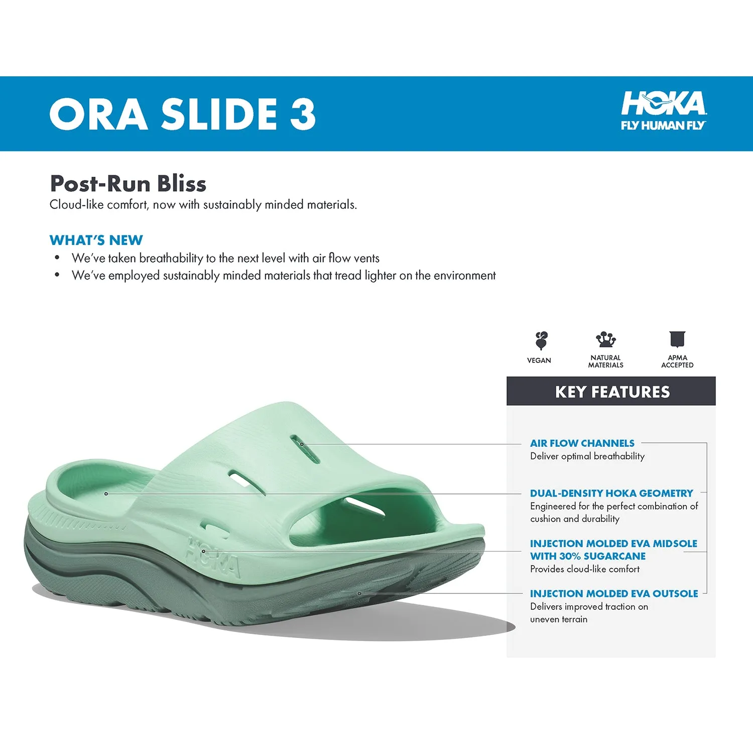 Unisex Hoka Ora Recovery Slide 3 Mint Green/Trellis EVA