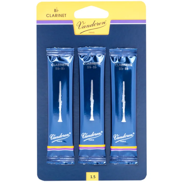 Vandoren B Flat Clarinet Reed Traditional Card 3 1.5