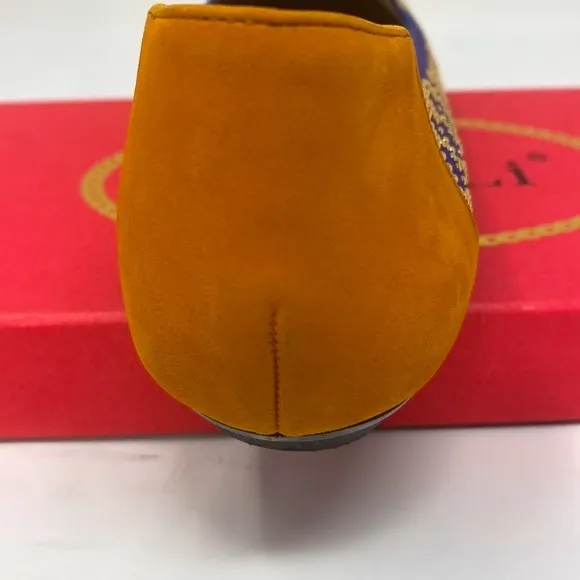 VANELI Women's Slip On Flats Blue Orange Color Block Suede Gold Studs 7M NWOT