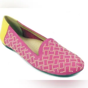 VANELI Women’s Suzon Magenta/Yellow Nabuk Ballet Flats Gold Bead Accent 7M NEW