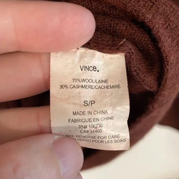 Vince Women’s Pull Over Sweater Small Brown Wool &amp; Cashmere Comfy Contemporary