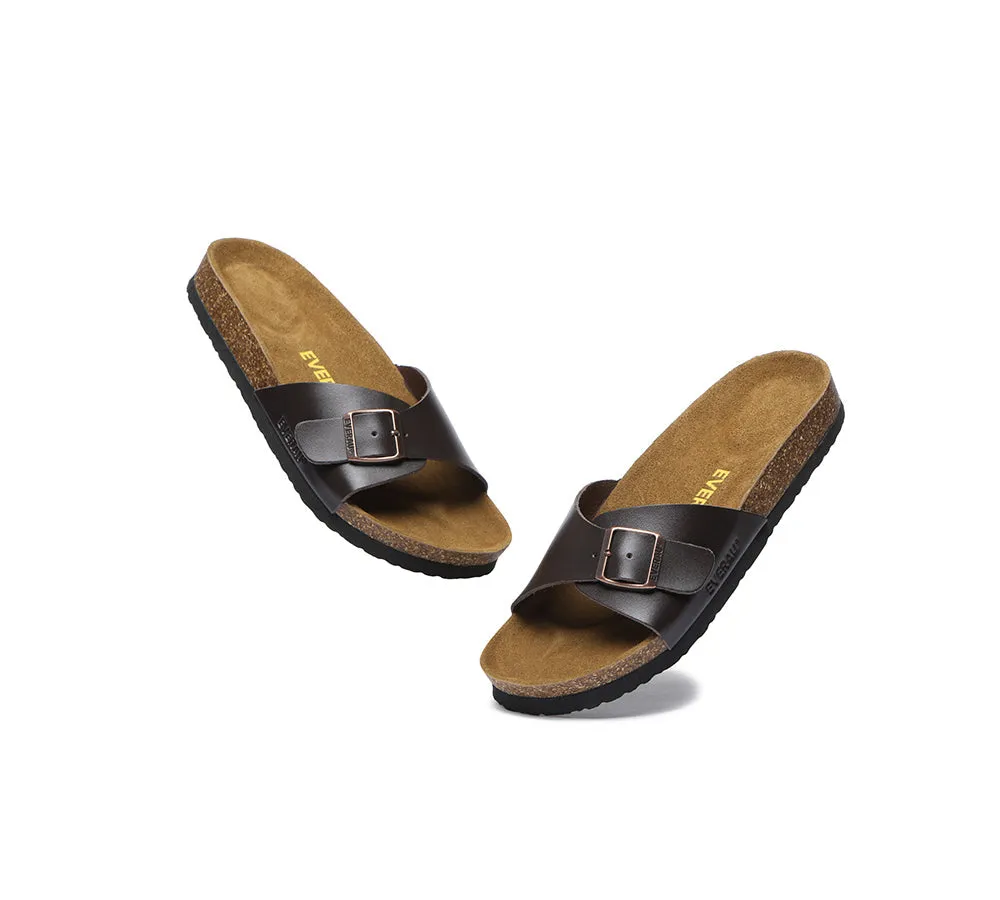 Women Men Leather Adjustable Embossed Summer Beach Charms Walk Sandal Slides