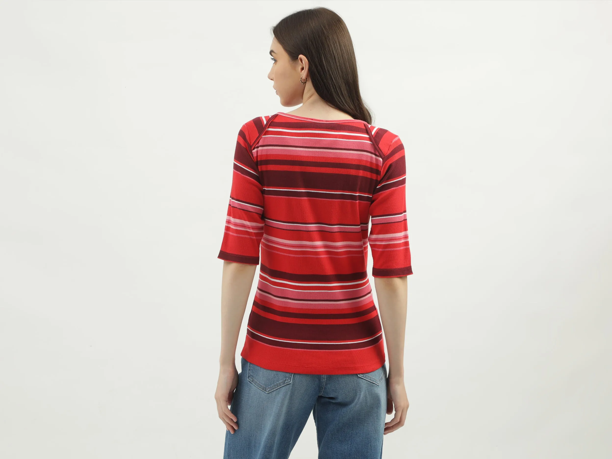 Women's Regular Fit Boat Neck Striped Tops