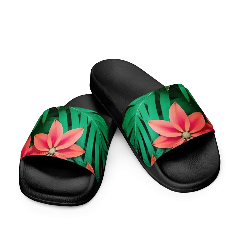 Women’s Slides Red Floral Sandal Summer Chic