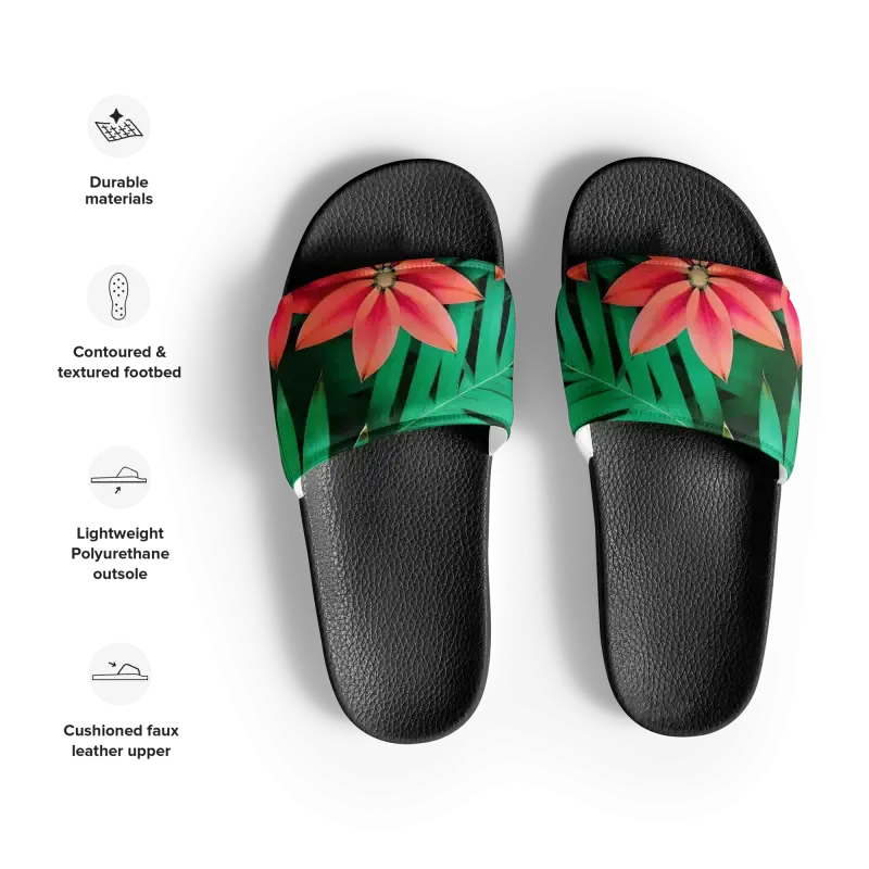 Women’s Slides Red Floral Sandal Summer Chic