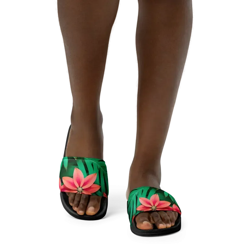 Women’s Slides Red Floral Sandal Summer Chic