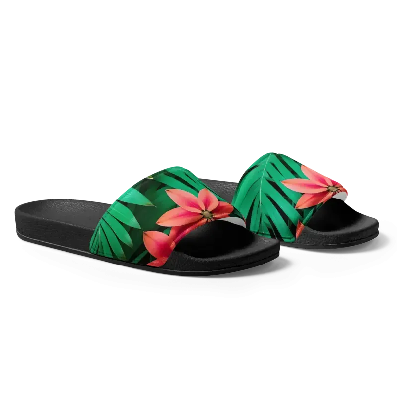 Women’s Slides Red Floral Sandal Summer Chic