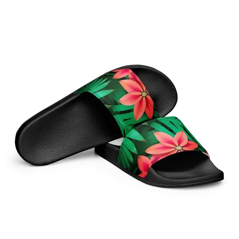 Women’s Slides Red Floral Sandal Summer Chic