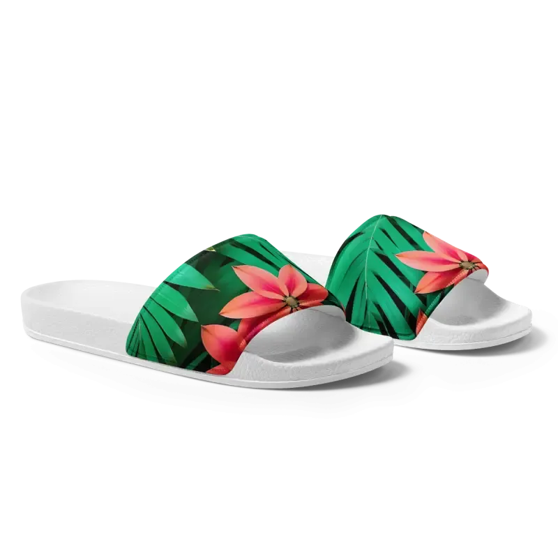Women’s Slides Red Floral Sandal Summer Chic
