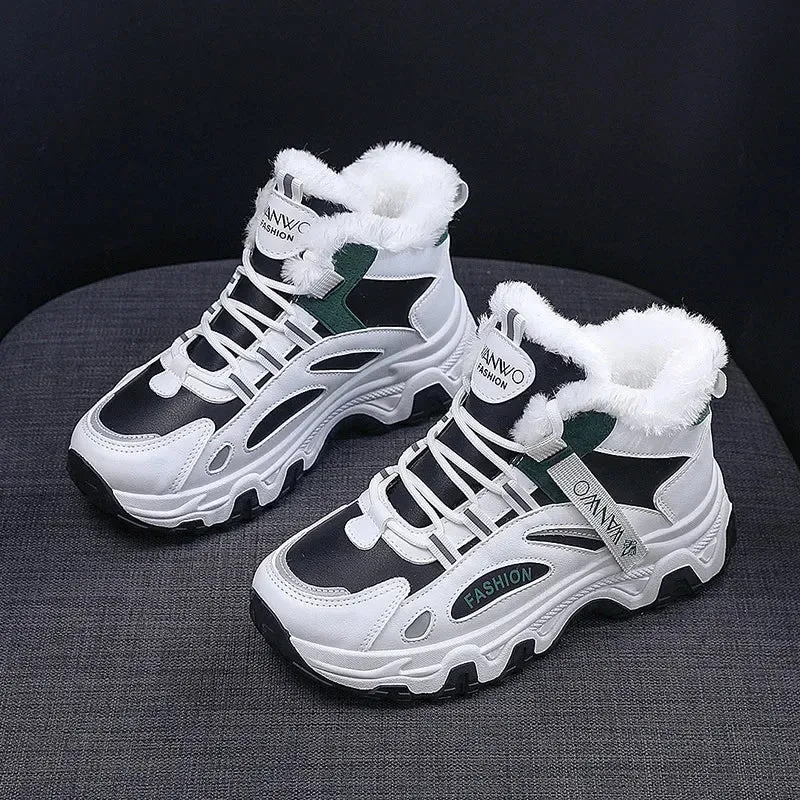 Women's White Winter Sneakers with Plush Lining and Chunky Sole - Warm High-Top Athletic Shoes for Cold Weather zapatos de mujer