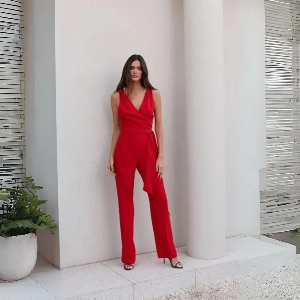 Wrap Jumpsuit - Red