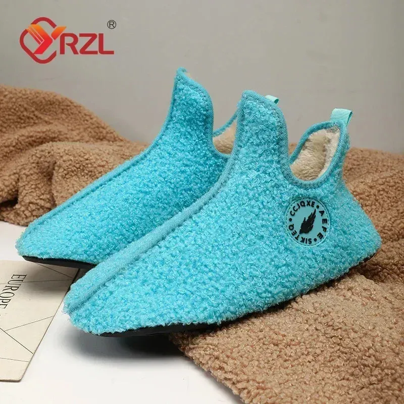 YRZL Winter Cotton Shoes Men High Top Warm Slip on Lightweight Slippers Women Plush Indoor Cotton Loafers Unisex Warm Shoes