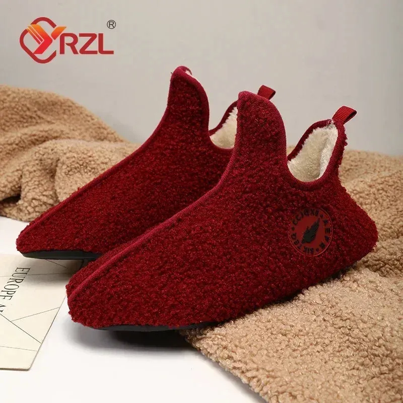YRZL Winter Cotton Shoes Men High Top Warm Slip on Lightweight Slippers Women Plush Indoor Cotton Loafers Unisex Warm Shoes