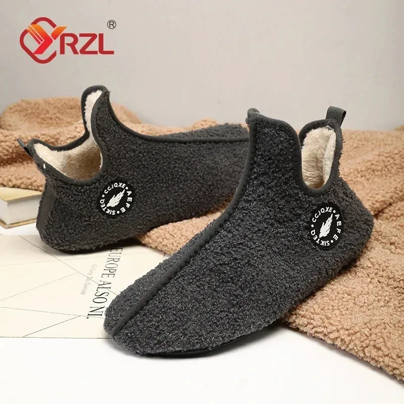 YRZL Winter Cotton Shoes Men High Top Warm Slip on Lightweight Slippers Women Plush Indoor Cotton Loafers Unisex Warm Shoes