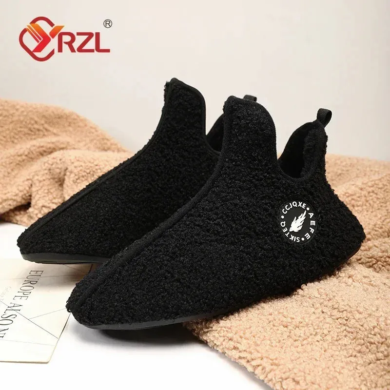 YRZL Winter Cotton Shoes Men High Top Warm Slip on Lightweight Slippers Women Plush Indoor Cotton Loafers Unisex Warm Shoes
