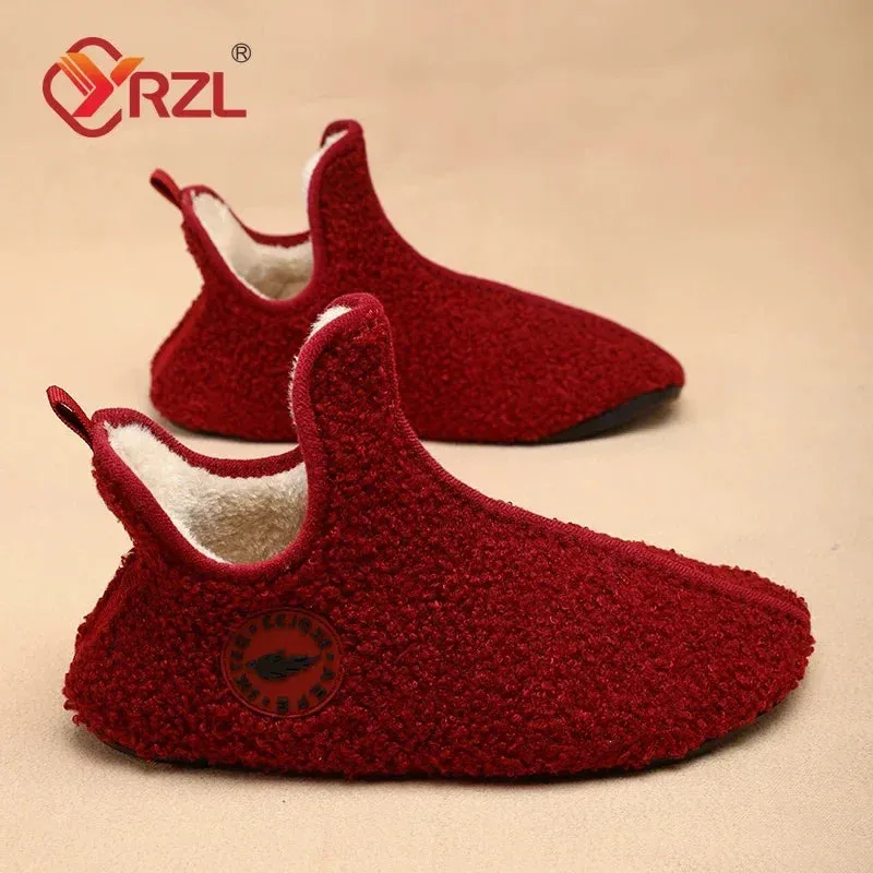 YRZL Winter Cotton Shoes Men High Top Warm Slip on Lightweight Slippers Women Plush Indoor Cotton Loafers Unisex Warm Shoes