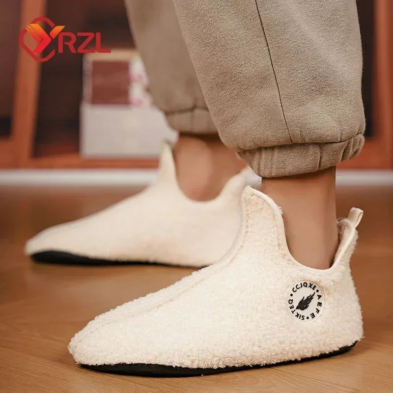YRZL Winter Cotton Shoes Men High Top Warm Slip on Lightweight Slippers Women Plush Indoor Cotton Loafers Unisex Warm Shoes