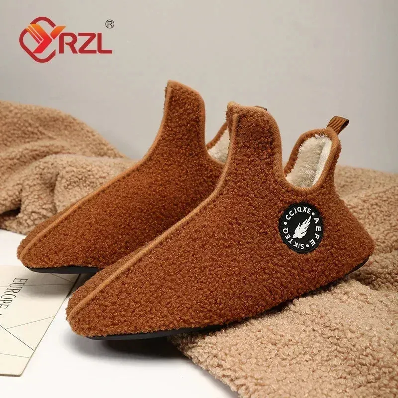 YRZL Winter Cotton Shoes Men High Top Warm Slip on Lightweight Slippers Women Plush Indoor Cotton Loafers Unisex Warm Shoes