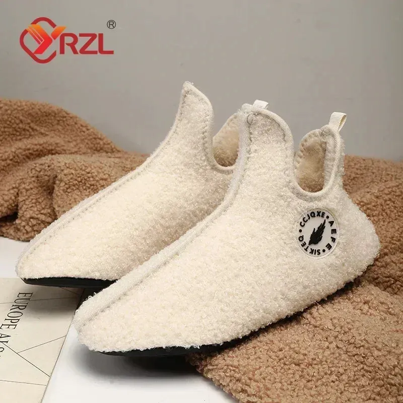 YRZL Winter Cotton Shoes Men High Top Warm Slip on Lightweight Slippers Women Plush Indoor Cotton Loafers Unisex Warm Shoes