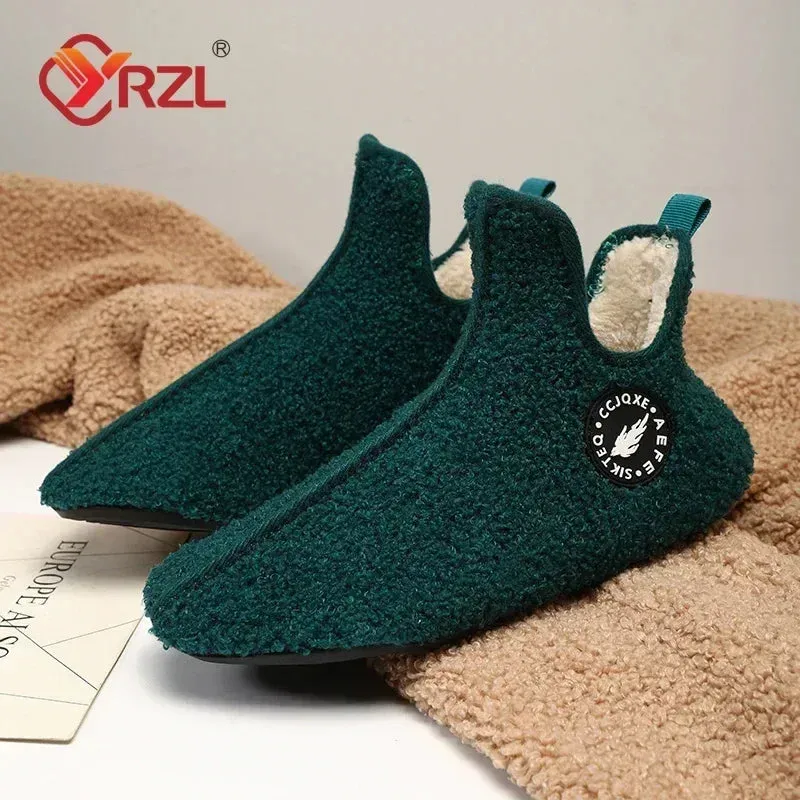 YRZL Winter Cotton Shoes Men High Top Warm Slip on Lightweight Slippers Women Plush Indoor Cotton Loafers Unisex Warm Shoes