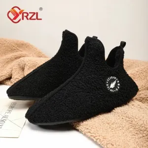 YRZL Winter Cotton Shoes Men High Top Warm Slip on Lightweight Slippers Women Plush Indoor Cotton Loafers Unisex Warm Shoes